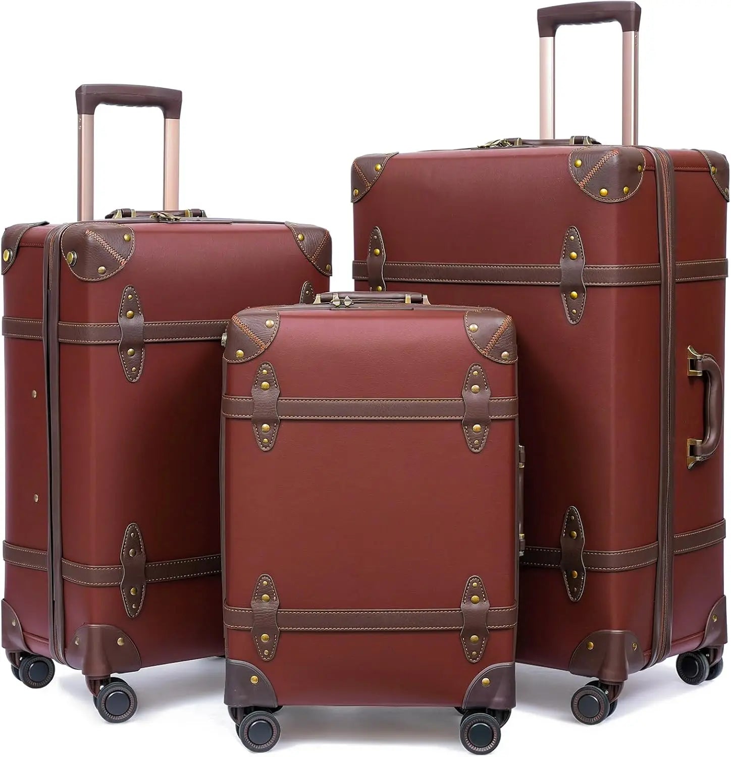 Urecity 3-teiliges Vintage PU-Leder Rolling Luggage Set – 20/24/28 Zoll Trolley Koffer mit Handtasche für Damen & Herren