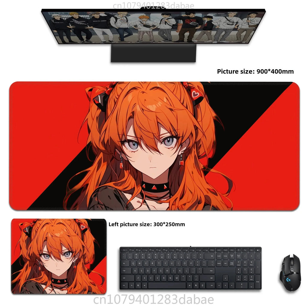 Asuka Langley XXL Anime Tapis de souris en cuir PU – Tapis de souris de jeu étanche au design Neon Genesis Evangelion