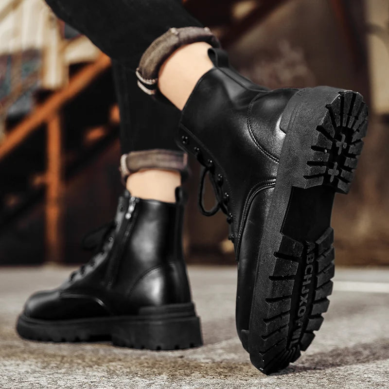 NoEnName_Null Herren Leder Stiefel 2024 – Botines para exteriores, Arbeit &amp; Freizeit, Anti-Rutsch Sohle, Retro-Design