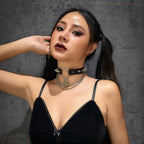 Gargantilla Harajuku Punk con cuero de PU negro – Banda gótica con ganchos para mujer y popa