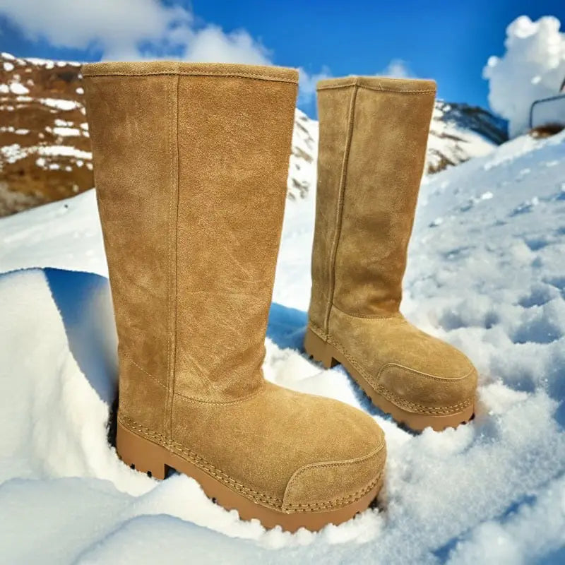 Damen Snow Boots mit dicker Plateausohle – Warme Winterstiefel aus Leder- & Felloptik, gefüttert & wasserdicht, auch in großen Größen