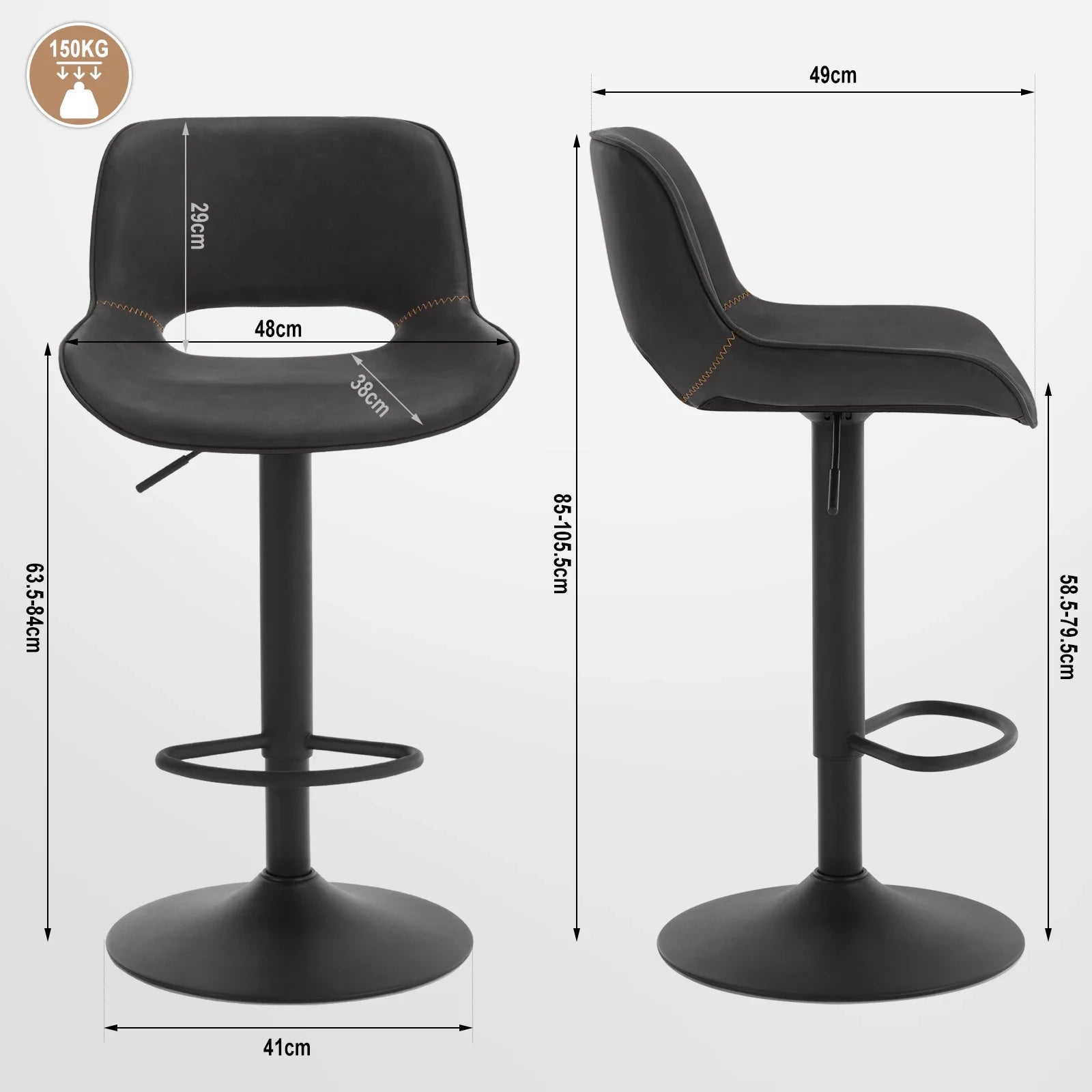 WOLTU 2er Set drehbare Barhocker – Höhenverstellbare Küchen- & Thekenstühle aus Vintage-Kunstleder mit Rückenlehne