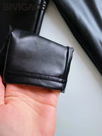 BIVIGAOS Damen PU Leder Leggings – High Waist, elastisch & warm gefüttert, Slim Fit Winter Leggings in Schwarz