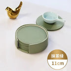 6er Set Leder Untersetzer mit Halter – Schwarze Premium Getränkeuntersetzer aus Leder für Küche & Tisch