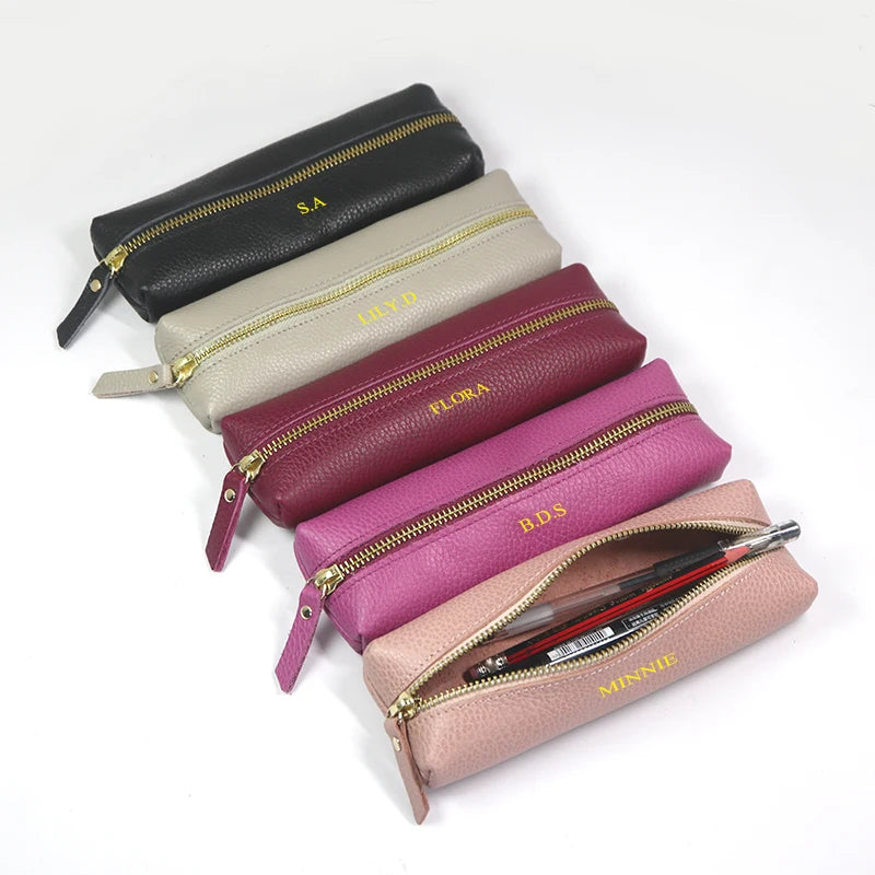 Personalisierte Leder Stifteetui aus echtem Rindsleder – Wasserdichte Reißverschluss-Stifttasche mit Namensgravur