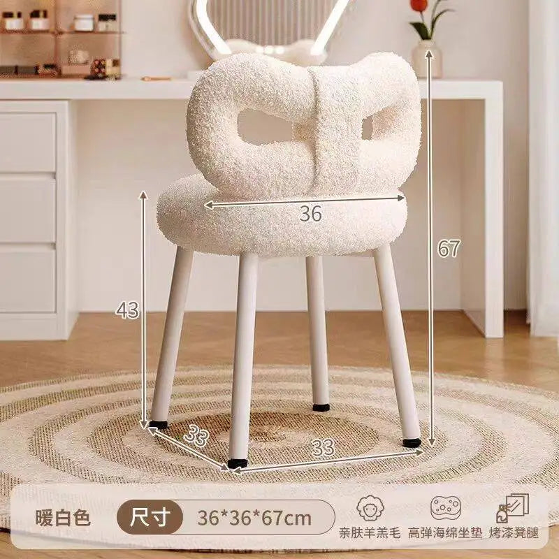 Premium Make-up Stuhl aus Leder – Drehbarer & höhenverstellbarer Schminkstuhl in Creme mit Schleifen-Rückenlehne