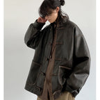 Mauroicardi Herren Oversized PU Lederjacke – Vintage Distressed Designerjacke mit Stehkragen im chinesischen Stil für Frühling & Herbst