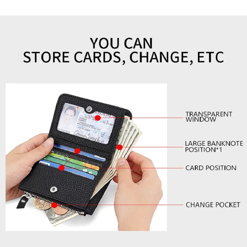 Genuine Leather Damen RFID Geldbörse – Kleine Bifold Kurzbörse mit Reißverschluss-Münzfach & Mehrfachkartenhalter