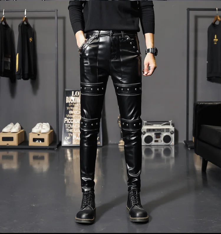 Herren Skinny Biker PU Lederhose – Slim Fit Motorrad-Hose aus Kunstleder für Club, Bühne & Alltag (Ganzjahresmodell)