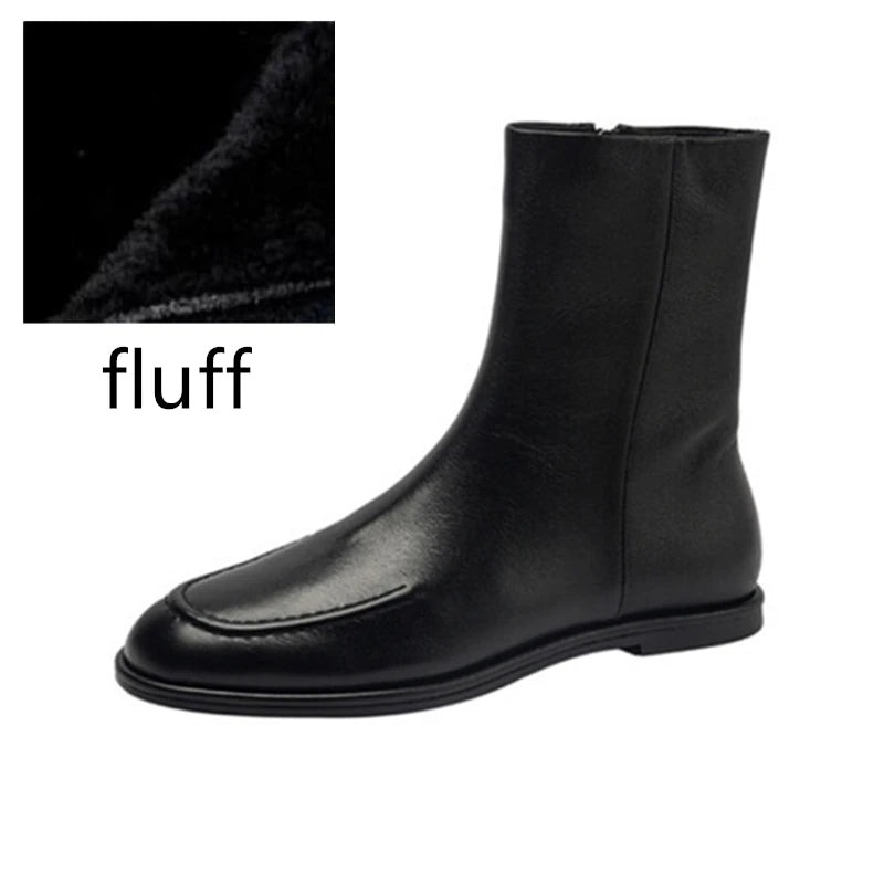 AIYUQI Damen Ankle Boots aus echtem Leder – Flache Winter Kurzstiefel im Knight-Stil mit Reißverschluss