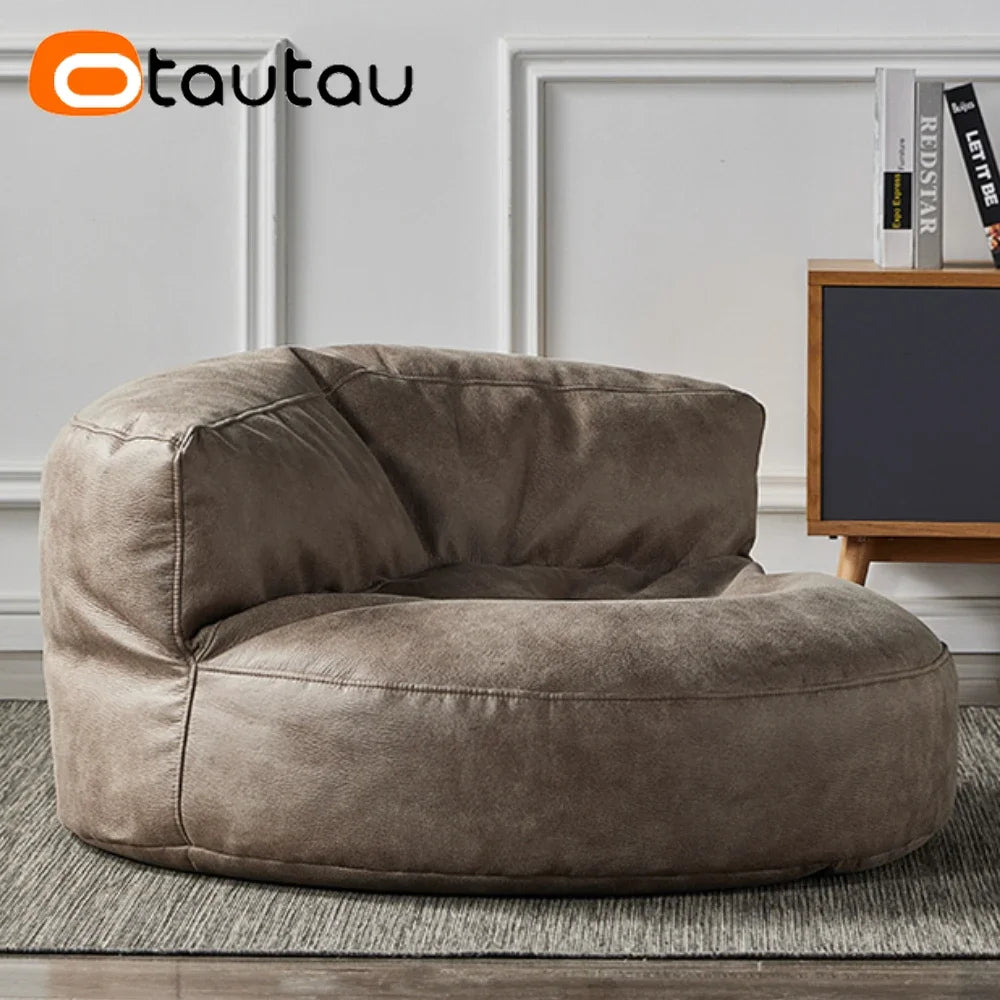 Großer Pouf Sofa Bezug in Lederoptik 100 cm – Beanbag Hülle für Sitzsack, Lounge Sessel & Ottoman, Retro Design ohne Füllung