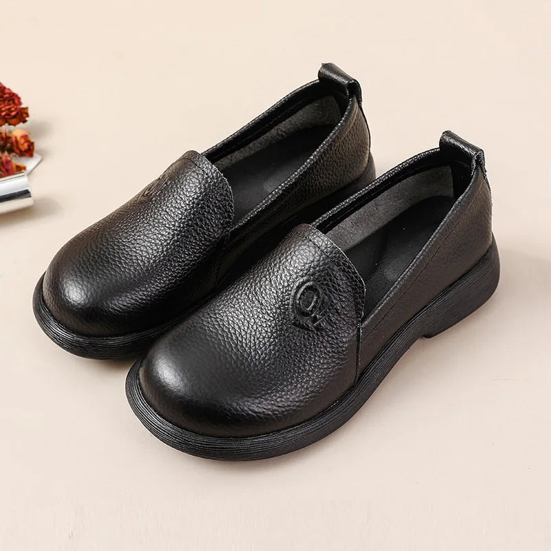 feerldi Damen Leder Flats WB-308K – Retro Slip-On Loafers, Weiche, Anti-Rutsch Mokassins, Elegante grüne Flats für Alltag & Büro