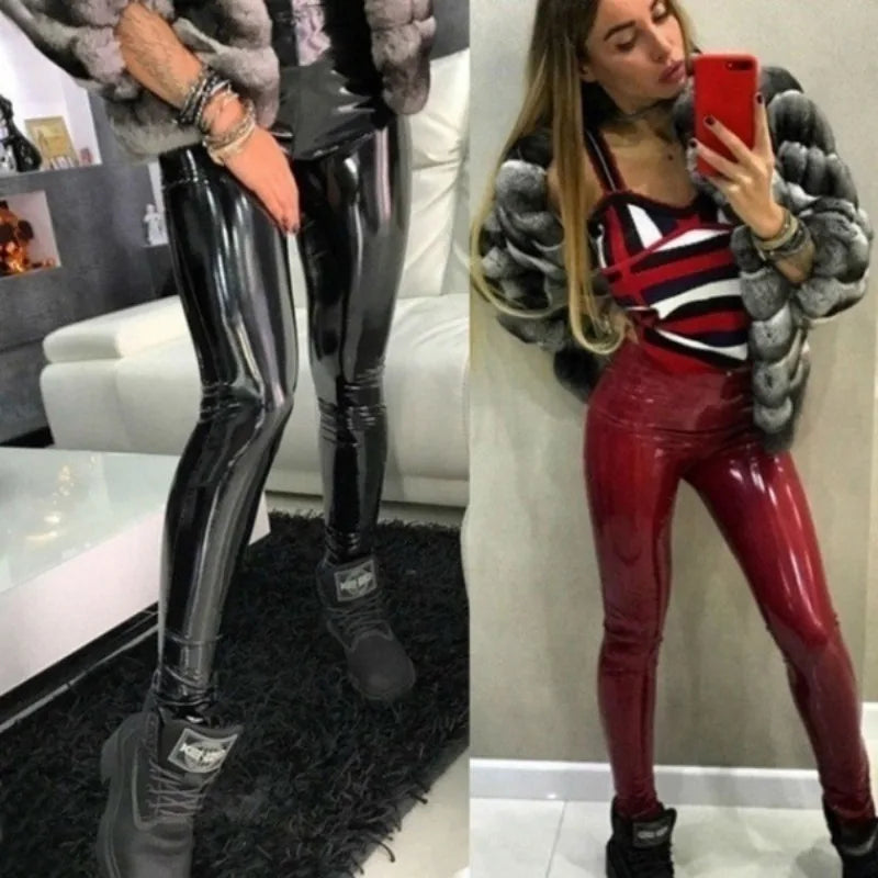 Damen PU Leder Leggings High Waist – Elastisch, figurformend & sportlich, Lederlook Leggings in großen Größen für Sommer & Alltag