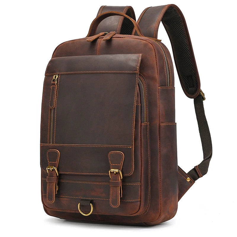 NEWSBIRDS Crazy Horse Leder Rucksack – Unisex Laptop & Reiserucksack aus echtem Rindsleder, robust & vintage
