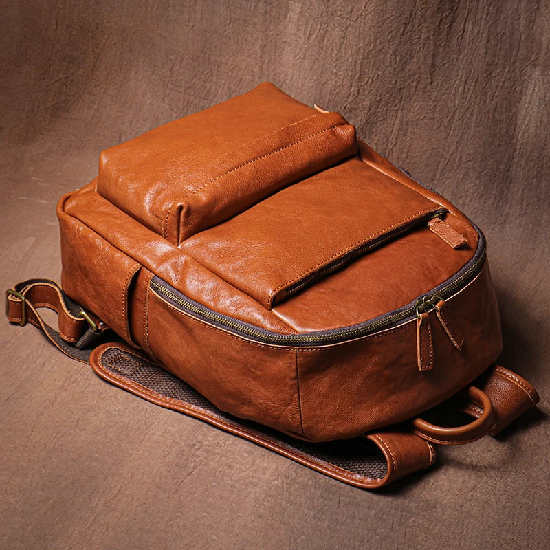 LUOKIR Vintage Leder Rucksack Unisex – Echter Cowhide Leder Laptoprucksack für 15 Zoll, Schule, Reise & Alltag