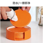 Aixiangru Set aus 6 schwarzen Leder-Untersetzern mit Halter – Elegante Getränkeunterlagen für Gläser & Tassen | Küchen- & Wohnaccessoires