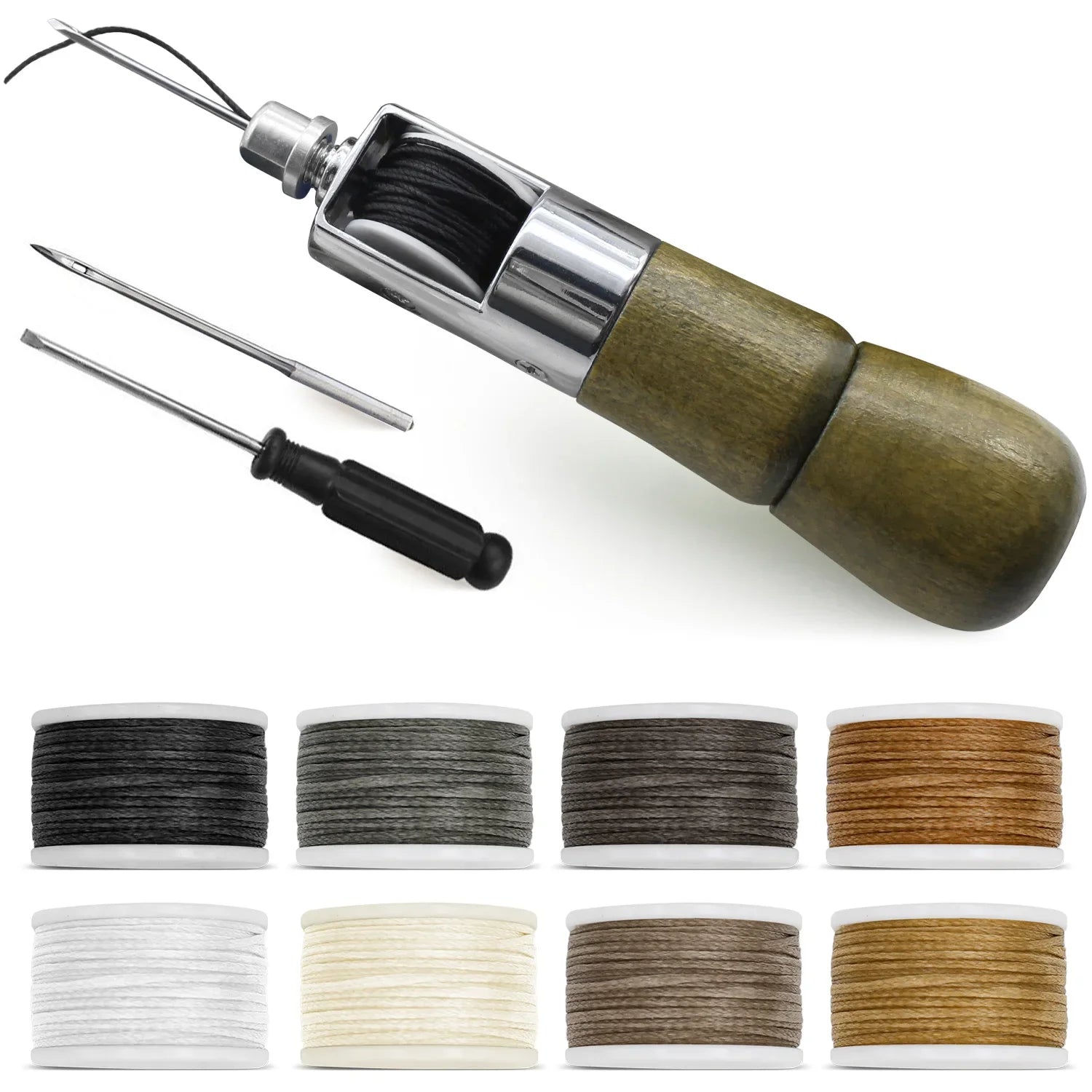 Speedy Stitcher Leder Nähahle – Handnähmaschine für Leder, Canvas & Reparaturen | Buchenholzgriff, Profi-Set