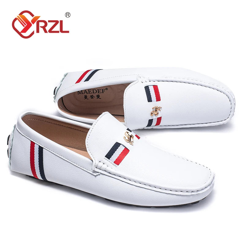 YRZL Herren Loafer in Weiß & Schwarz – Bequeme Slip-On Mokassins aus PU-Leder, Sommerliche Driving Shoes für Alltag & Freizeit