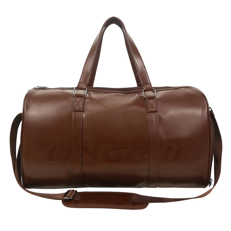 Minimalistische Herren Reisetasche – Schwarze PU Leder Weekender Bag, wasserfest, große Kapazität für Sport, Fitness und Kurztrips