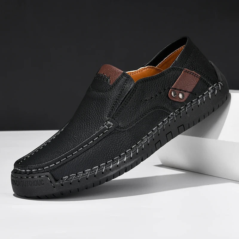 Handgefertigte Herren Leder Loafer – Bequeme Slip-On Mokassins aus echtem Leder, Flache Freizeitschuhe für Alltag & Herbst