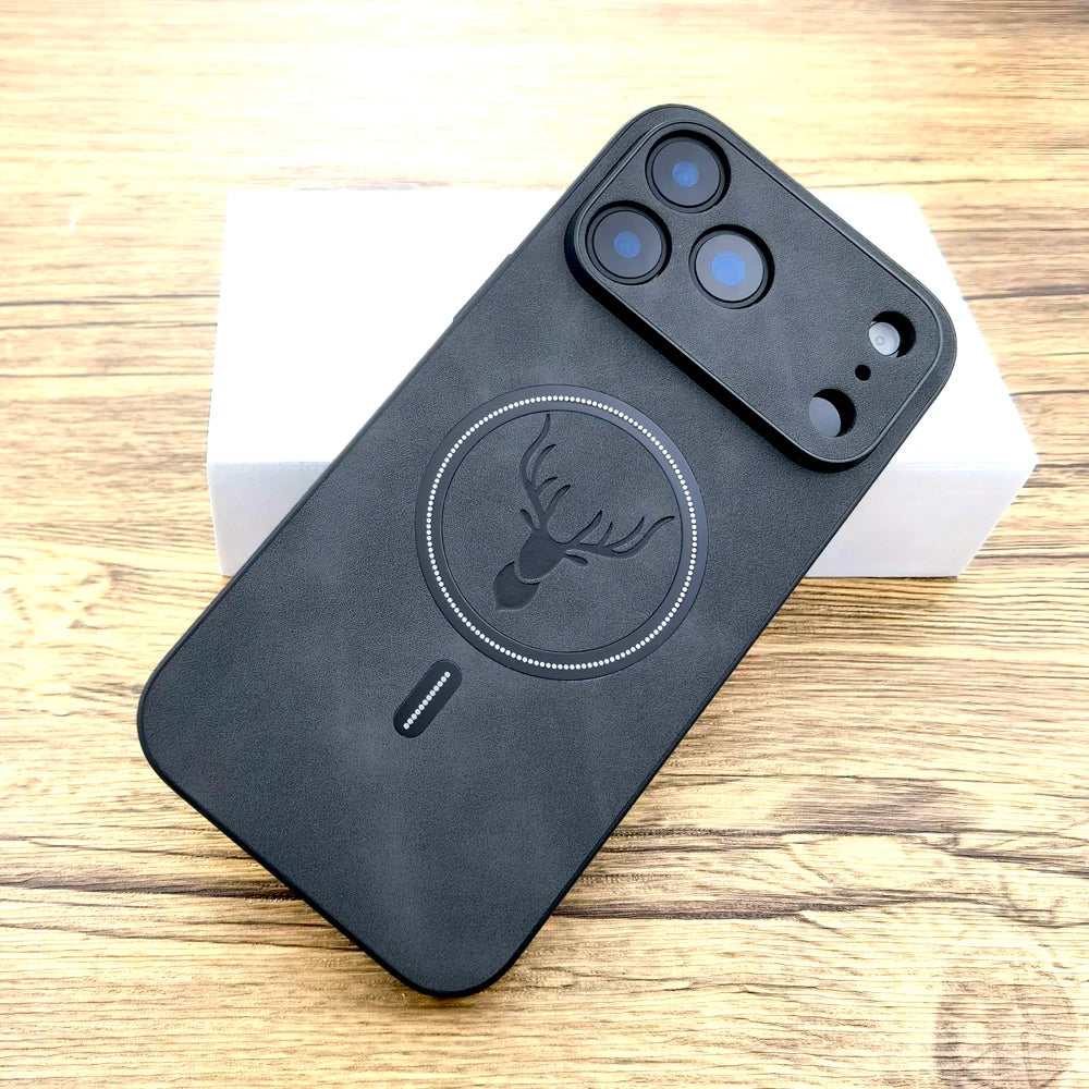 Funda Luxus Retro Kunstleder para iPhone - Funda completa MagSafe con cable cargado para iPhone 11 hasta iPhone 17 Pro Max y Air