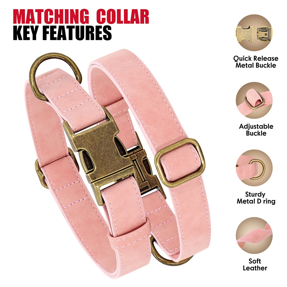 Verstellbares Hunde-Halsband & Leinen-Set aus PU-Leder – Weiches, langlebiges Hundehalsband mit Leine für kleine, mittlere & große Hunde