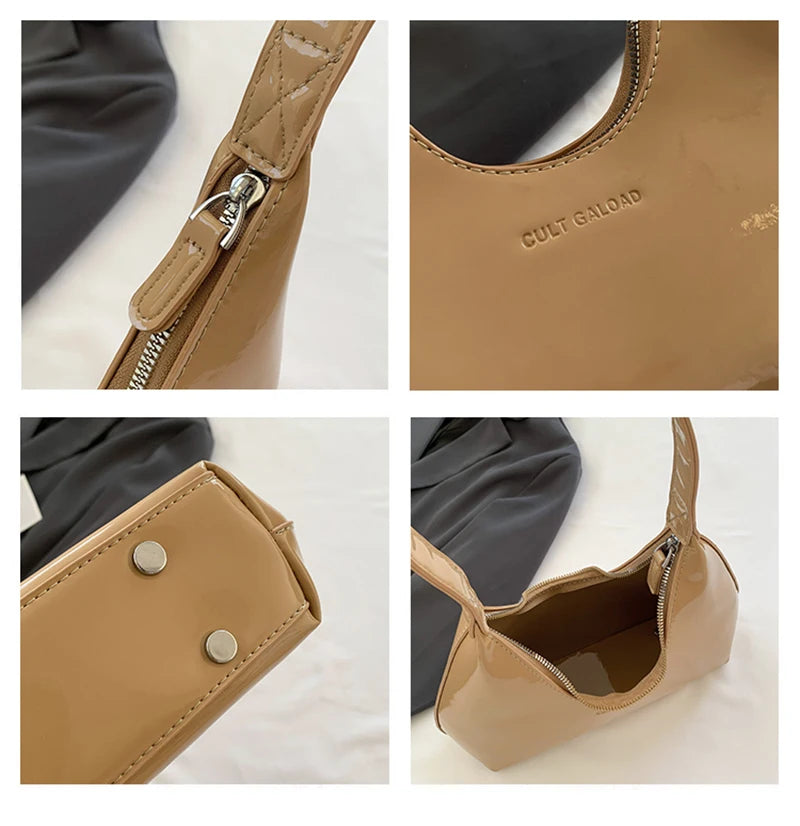 Luxus Damen Schultertasche aus Lackleder – Elegante bolso tote en forma Halbmond, wasserabweisend &amp; stilvoll für jeden Anlass