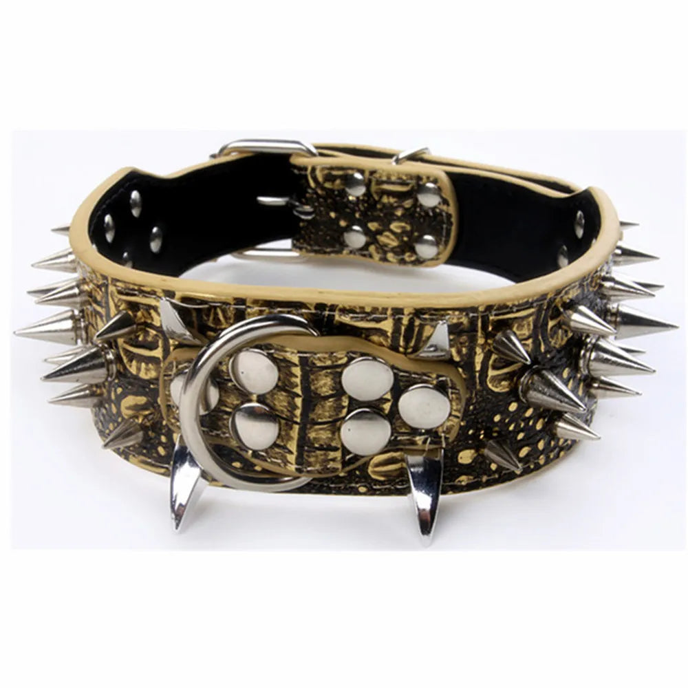 Spikes Hunde-Halsband & Leinen-Set aus Leder – Nieten-Halsband mit Polsterung, verstellbar & robust für Outdoor-Spaziergänge