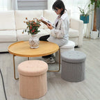 Kreativer runder Teddy-Stoff Hocker mit Stauraum – Weicher Bucket Ottoman & Schminkstuhl für Wohnzimmer & Schlafzimmer