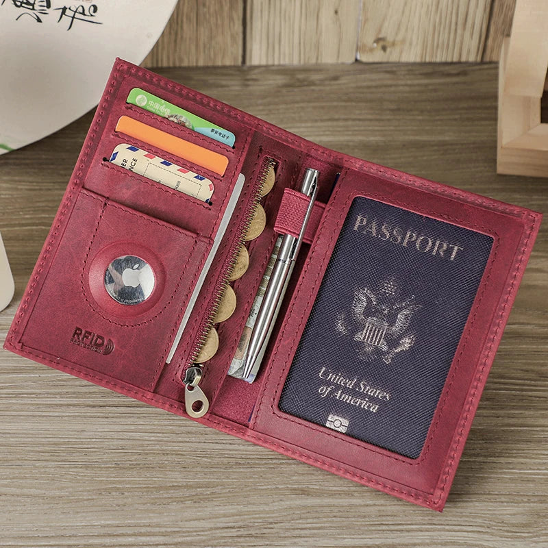 CONTACT’S Echtleder Reise-Geldbörse – Passport Wallet mit Kartenfächern, Münzfach und AirTag-Slot für Männer & Frauen