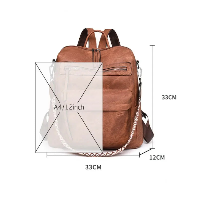 Großer Damen Laptop Rucksack aus wasserfestem PU-Leder – Anti-Diebstahl Retro Backpack mit extra viel Stauraum (36–55 L)