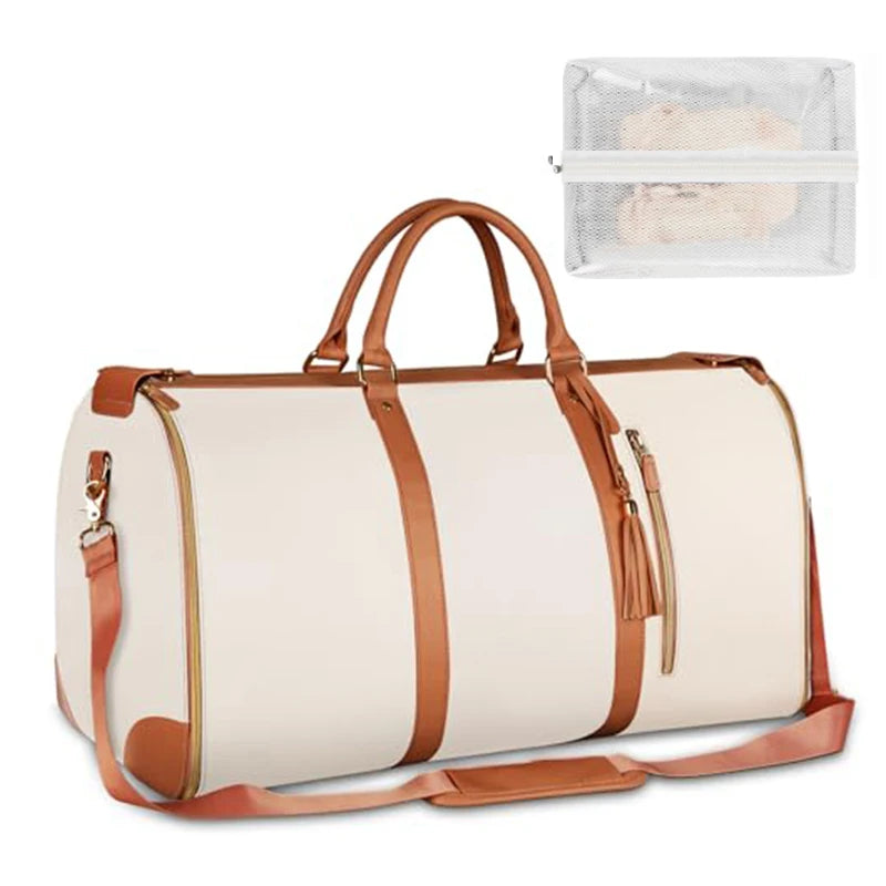 Faltbare Damen Reisetasche aus PU-Leder – Große Carry-On Duffle Bag mit Kleiderfach, elegante Business Travel Bag mit hoher Kapazität