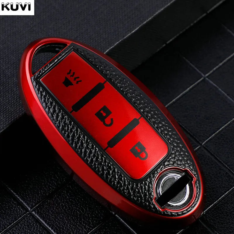 Premium Leder-TPU Autoschlüssel Hülle für Nissan & Infiniti – Robuste Key Case Cover Schale für Qashqai, X-Trail, Juke & mehr