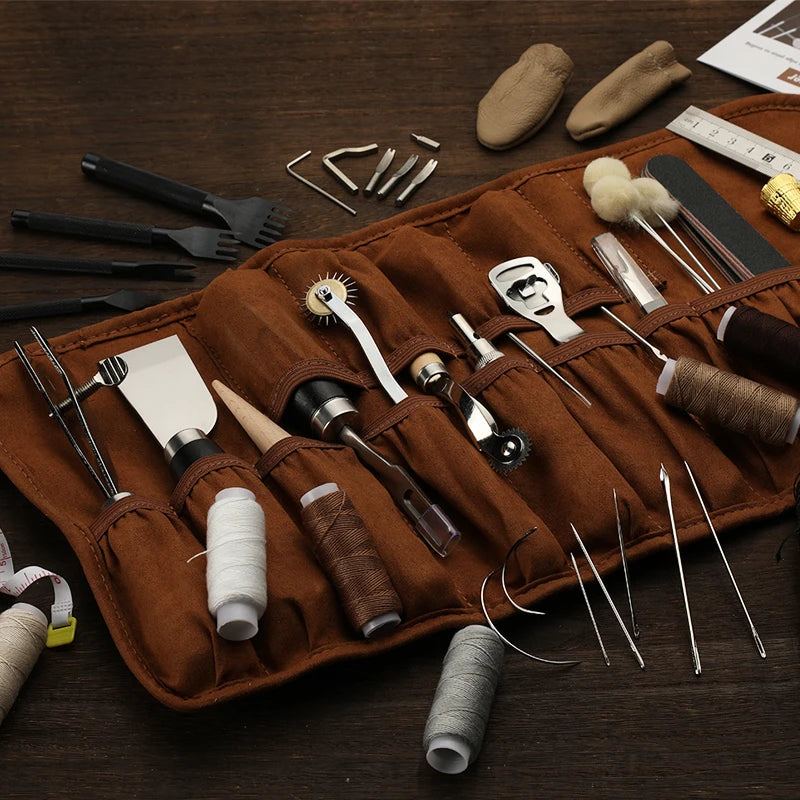 Fenrry Profi Leder Handnäh- & Reparaturset – Leder Craft Werkzeugset mit Stichrad, Punzen, Groover & gewachstem Garn