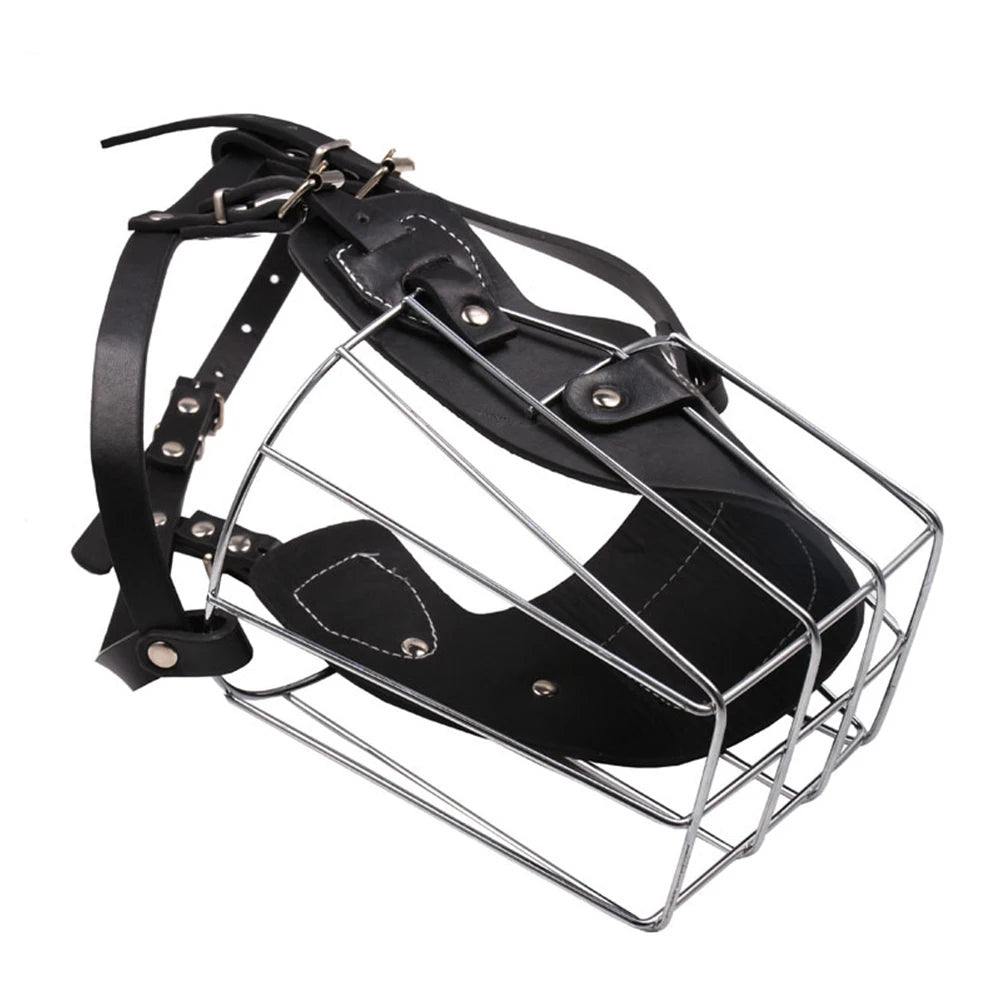 Hundemaulkorb aus Metall &amp; Leder – Atmungsaktiver, verstellbarer Maulkorb mit Lederführung für Hunde