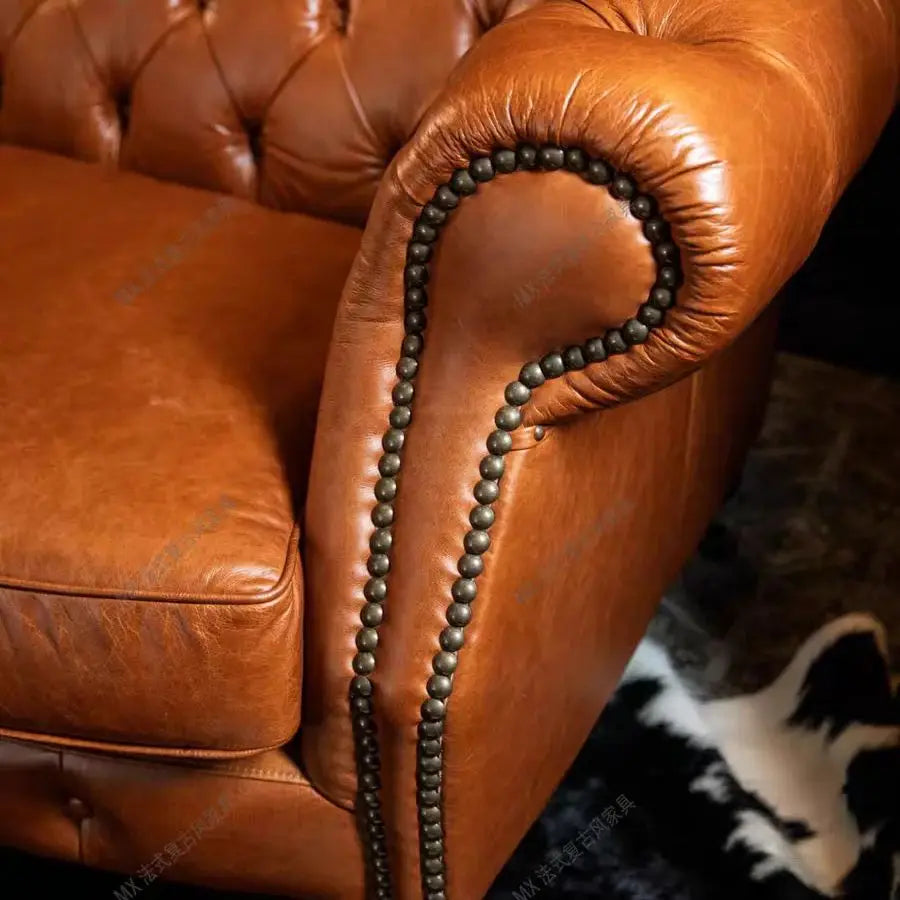 Canapé rétro américain en cuir au style Chesterfield – Canapé design classique en cuir ciré à l'huile pour salon, hôtel et salon