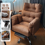 Ergonomischer Relax-Bürostuhl aus Echtleder mit Fußstütze – Verstellbarer Lazy Office Chair mit Liegefunktion, Rollen & Drehmechanik für Homeoffice & Schlafzimmer
