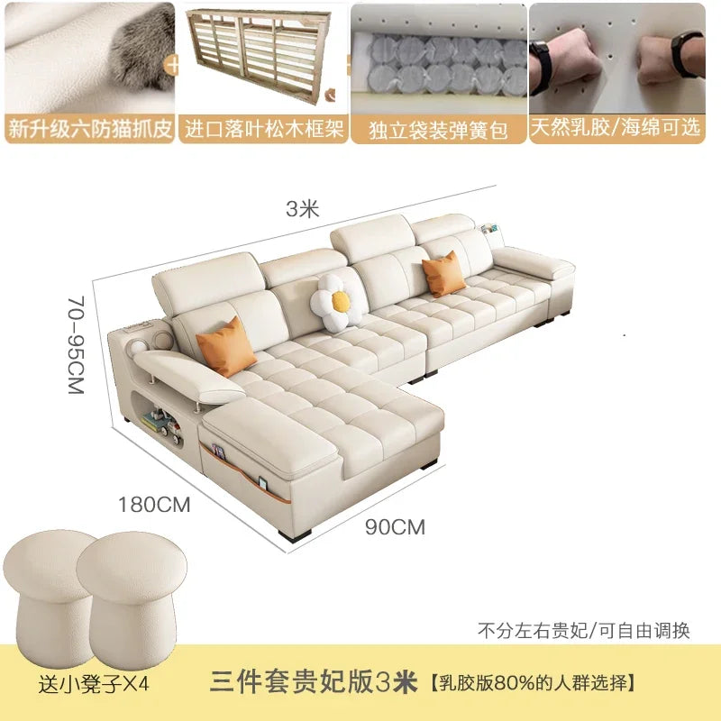 Modernes modulares Ledersofa – Ausziehbares, wasserdichtes L-förmiges Ecksofa mit Armlehne, Schlaffunktion &amp; Stauraum