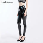Leggings en cuir PU pour femmes, taille haute, effet miroir, leggings skinny avec pantalon crayon extensible et sexy 
