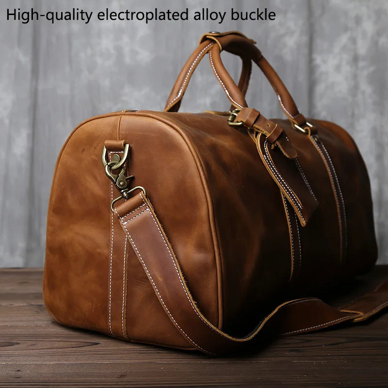 JLFGPJ Herren Retro Travel Bag – Große Crazy Horse Leder Reisetasche aus Rindsleder, Vintage Single-Shoulder Duffle Bag für Europa & Amerika