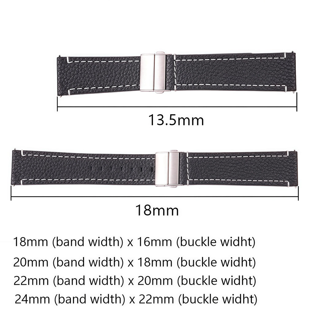 Weiches Uhrenarmband aus echtem Rindsleder – Quick Release Leder Watchband 18 / 20 / 22 / 24 mm mit Edelstahl-Faltschließe für Damen & Herren