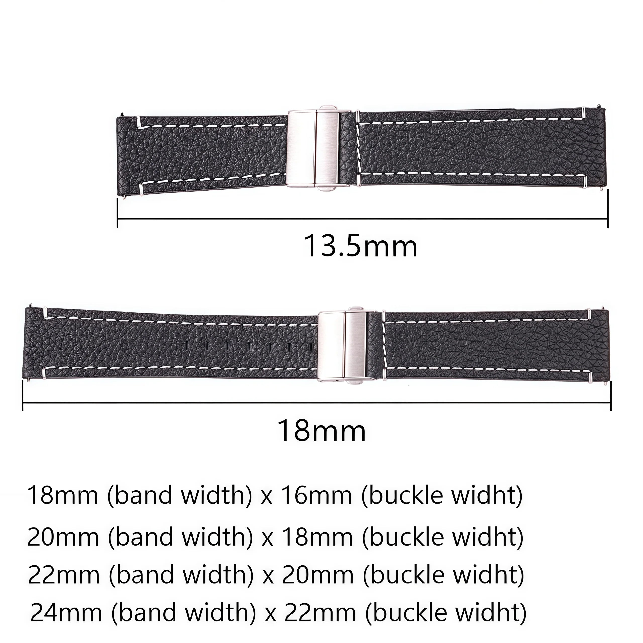 Weiches Uhrenarmband aus echtem Rindsleder – Quick Release Leder Watchband 18 / 20 / 22 / 24 mm mit Edelstahl-Faltschließe für Damen & Herren