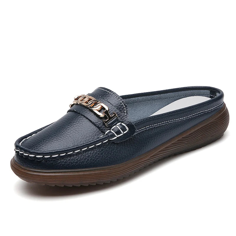 Sanzoog Damen Halbschuhe – Echtes Leder, bequeme Slip-On Loafers, Mokassins, Indoor- &amp; Outdoor Flats, große Größen 42-43 