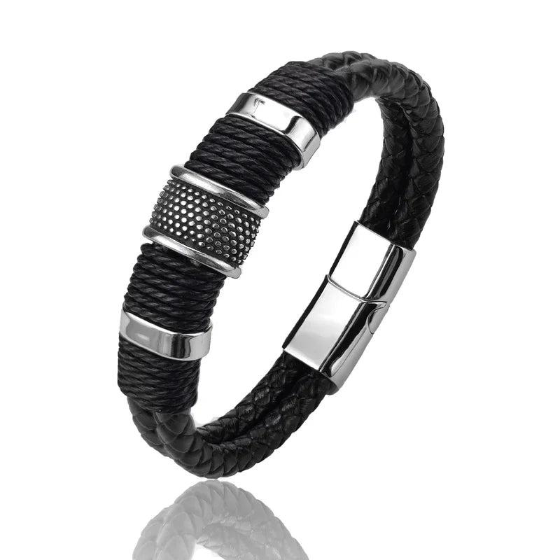 Luxus Herren Lederarmband Vintage – Mehrlagiges braunes Lederarmband mit Edelstahl & Perlen, elegantes Herrenarmband in Premium-Qualität