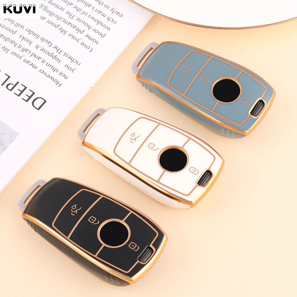 Goldene TPU Autoschlüssel Hülle für Mercedes-Benz – Edles Key Case Cover für E-, S-, G-Klasse, GLC, CLA, GLB, GLS & AMG Modelle