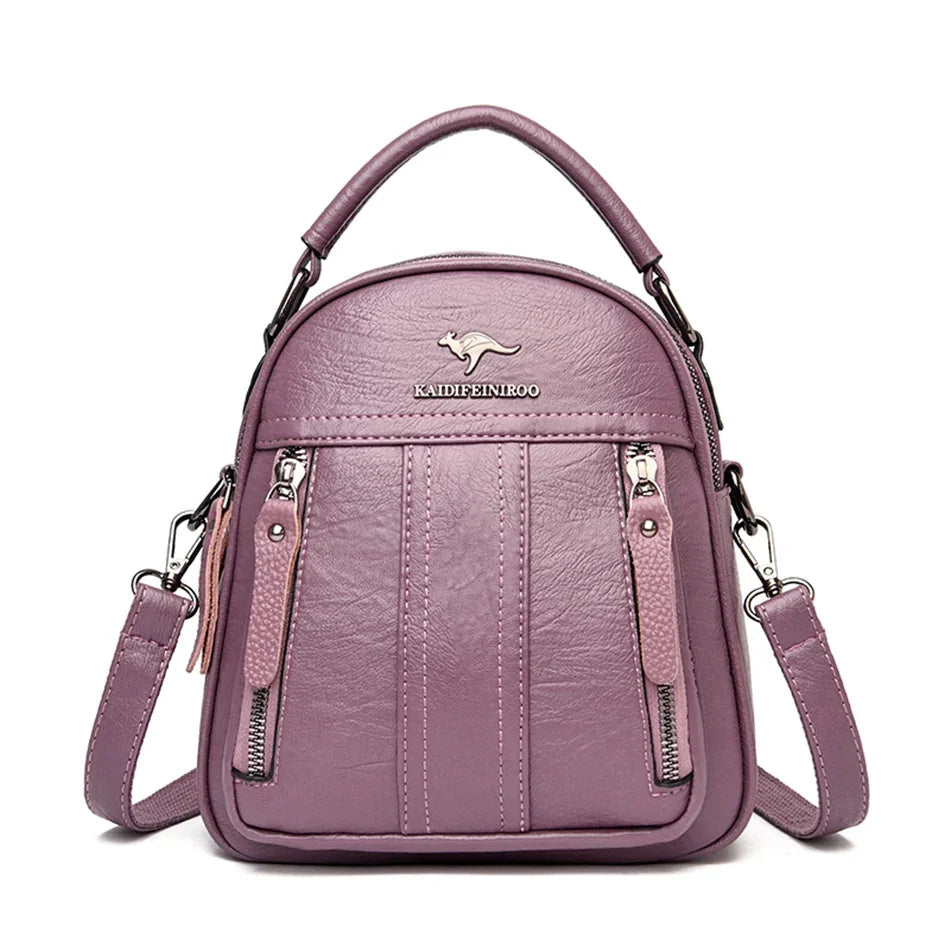 VANDERWAH 4-in-1 Damen Leder-Rucksack – Multifunktionale Schultertasche, kleiner Fashion Rucksack & Messenger Bag