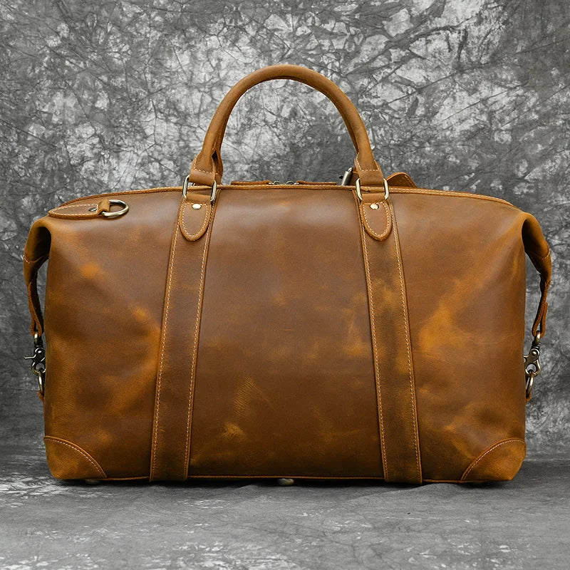 Luufan Crazy Horse Bolsas de cuero para hombres – Große Vintage Travel Duffel aus echtem Rindsleder mit Schultergurt