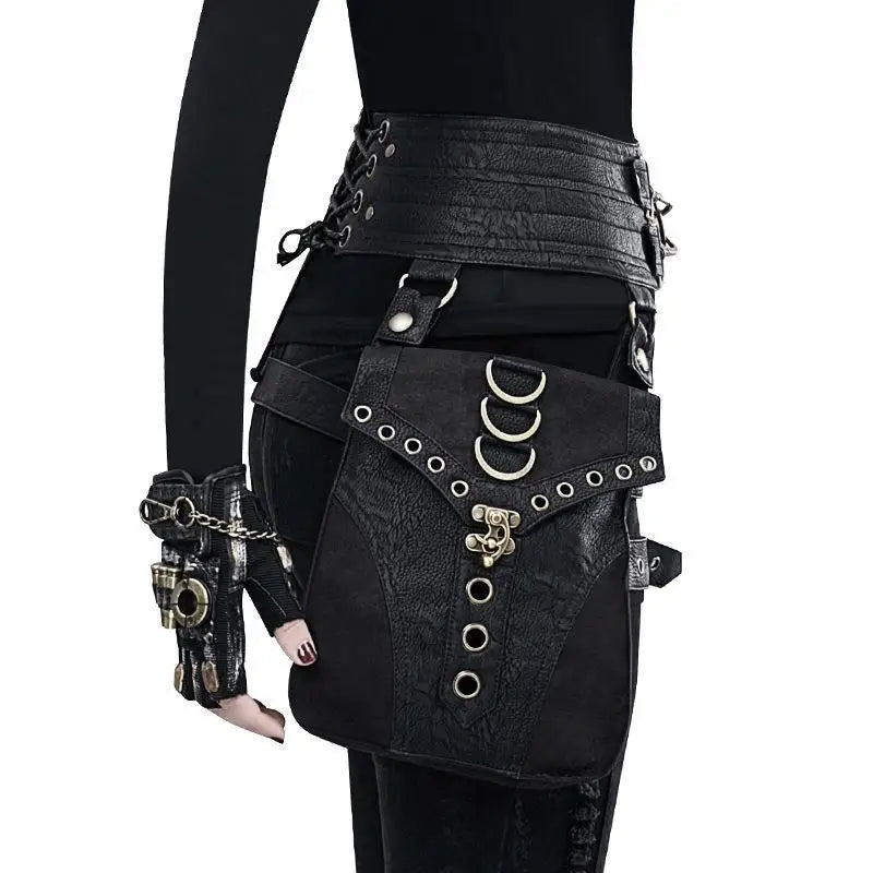 Gothic PU-Leder Hüfttasche – Steampunk Waist Bag, Leg Pouch, Corset Crossbody & Fanny Pack für Festival, Cosplay und Alltag