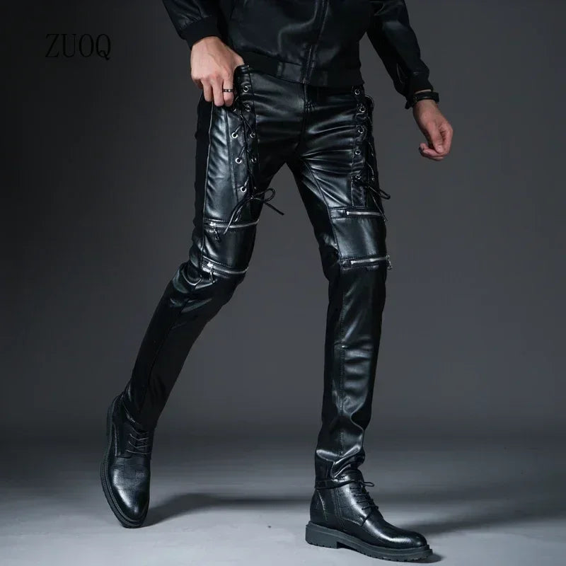Herren Skinny Biker PU Lederhose – Slim Fit Motorrad-Hose aus Kunstleder für Club, Bühne &amp; Alltag (Ganzjahresmodell)