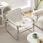 Bauhaus Designer Einzelsessel aus Edelstahl &amp; Sattelleder – Moderner Luxus Leisure- &amp; Relaxstuhl im nordischen Stil